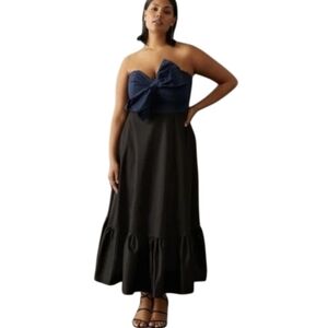 Anthropologie Hutch Navy and Black Bow Adorned Strapless Cocktail Dress Size 10